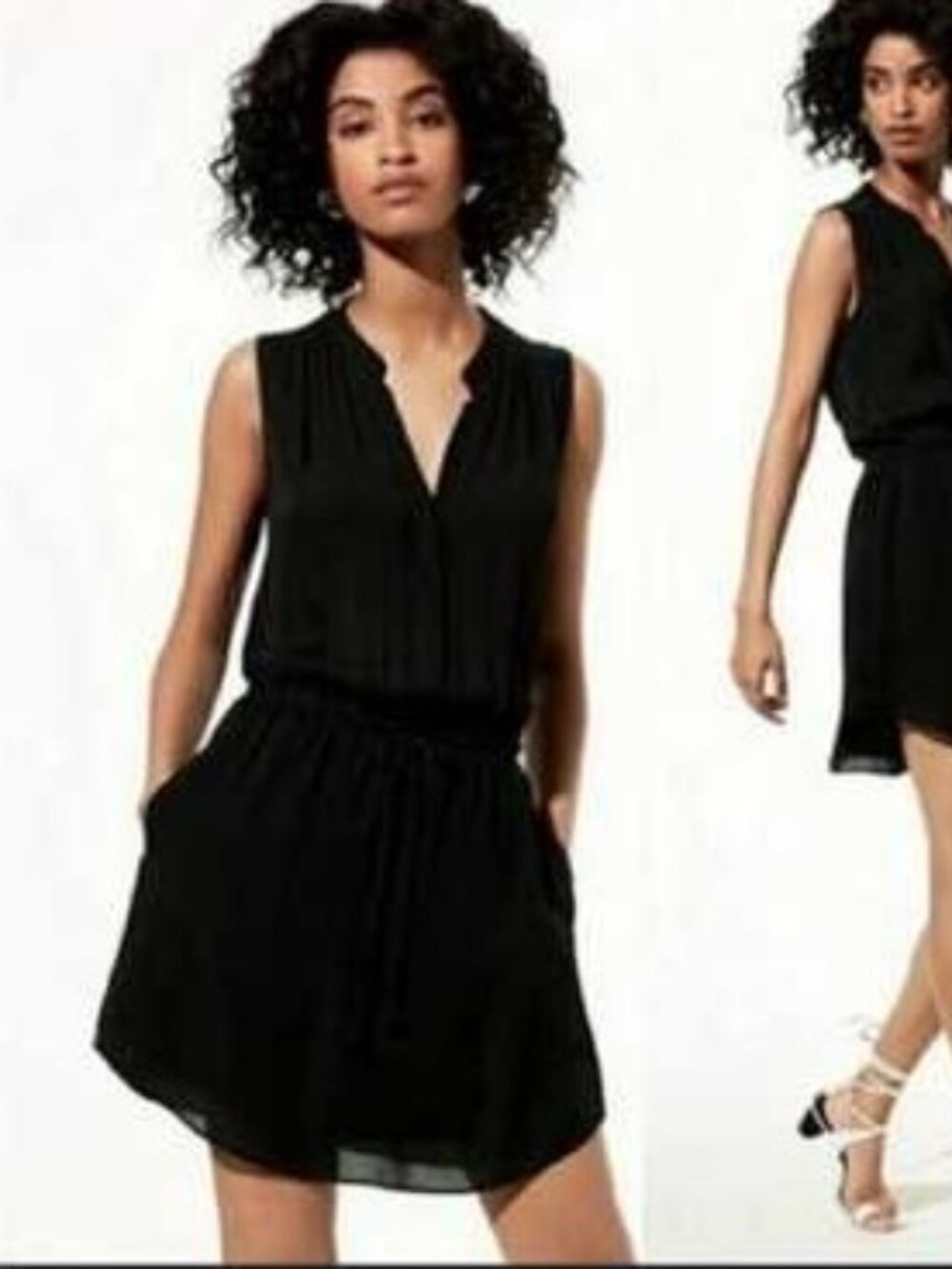 BABATON ARITZIA BENEDICT SILK BLACK MINI POCKETED DRESS TIE WAIST